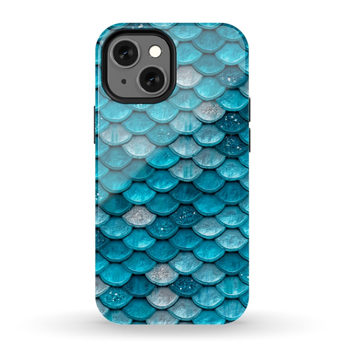 iPhone 13 mini StrongFit Blue Metal Mermaid Glitter Scales by  Utart