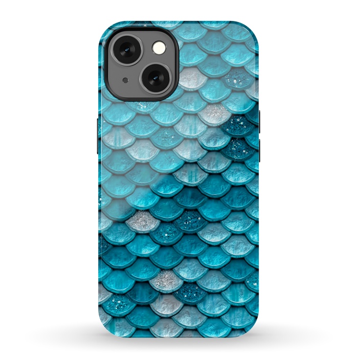 iPhone 13 StrongFit Blue Metal Mermaid Glitter Scales by  Utart