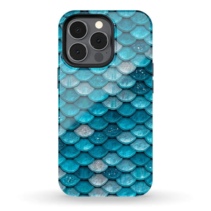 iPhone 13 pro StrongFit Blue Metal Mermaid Glitter Scales by  Utart