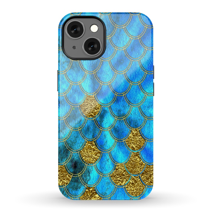 iPhone 13 StrongFit Blue and Gold Glitter Metal Mermaid Scales by  Utart