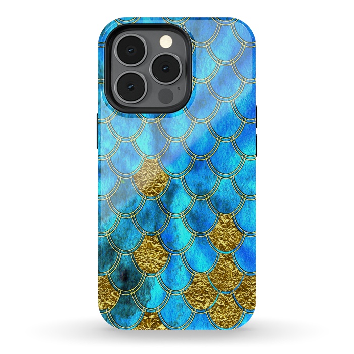 iPhone 13 pro StrongFit Blue and Gold Glitter Metal Mermaid Scales by  Utart