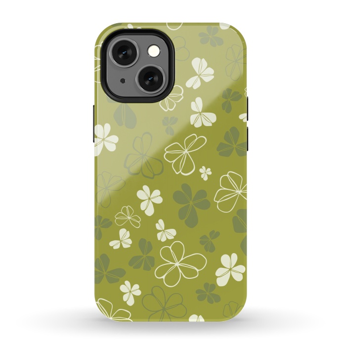 iPhone 13 mini StrongFit Lucky Clover in Green and White by Paula Ohreen