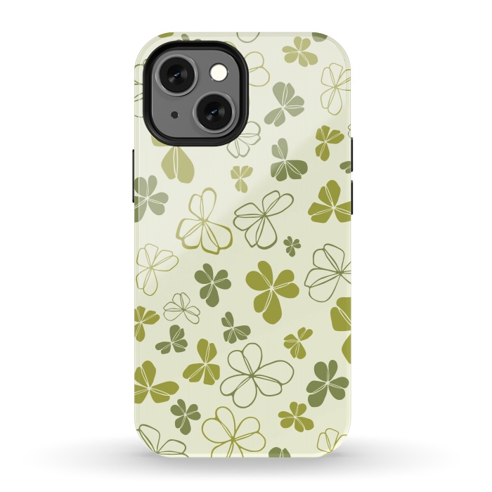 iPhone 13 mini StrongFit Lucky Clover in Cream and Green by Paula Ohreen