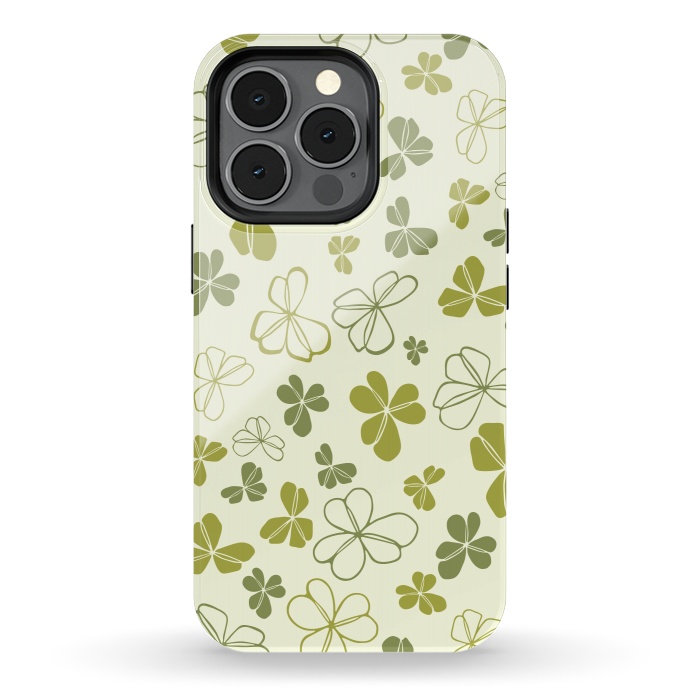 iPhone 13 pro StrongFit Lucky Clover in Cream and Green by Paula Ohreen
