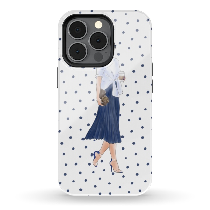 iPhone 13 pro StrongFit Fashion Coffee Girl with Blue Polka Dots by DaDo ART