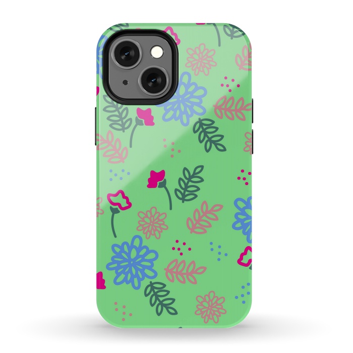 iPhone 13 mini StrongFit blue pink floral pattern by MALLIKA