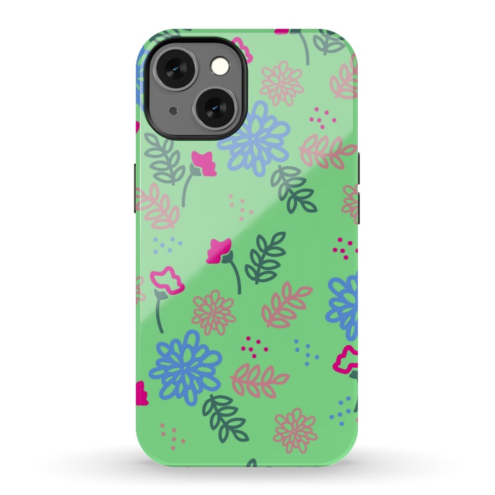iPhone 13 StrongFit blue pink floral pattern by MALLIKA