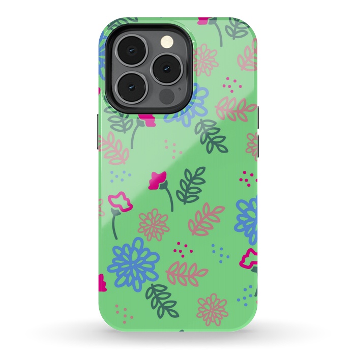 iPhone 13 pro StrongFit blue pink floral pattern by MALLIKA