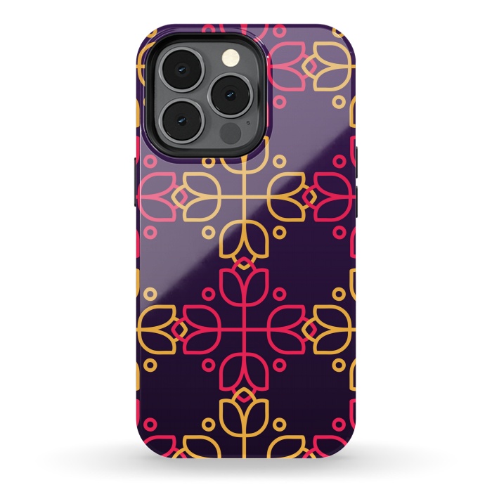 iPhone 13 pro StrongFit yellow pink floral pattern by MALLIKA