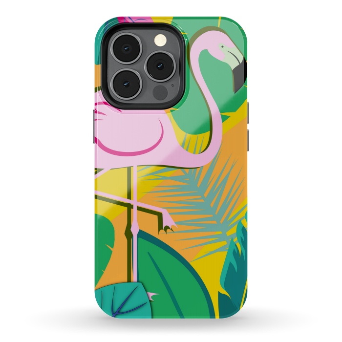 iPhone 13 pro StrongFit yellow flamingo pattern by MALLIKA