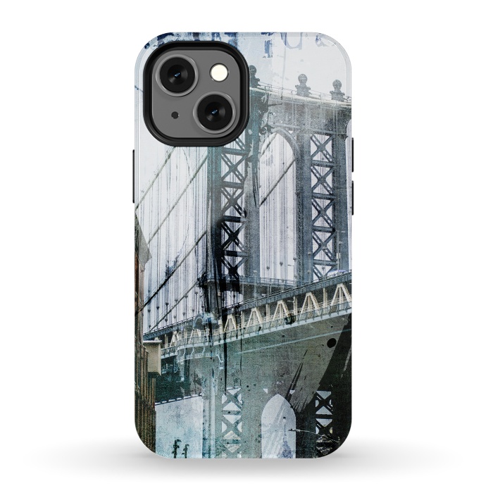 iPhone 13 mini StrongFit Brooklyn Bridge Grunge Mixed Media Art by Andrea Haase