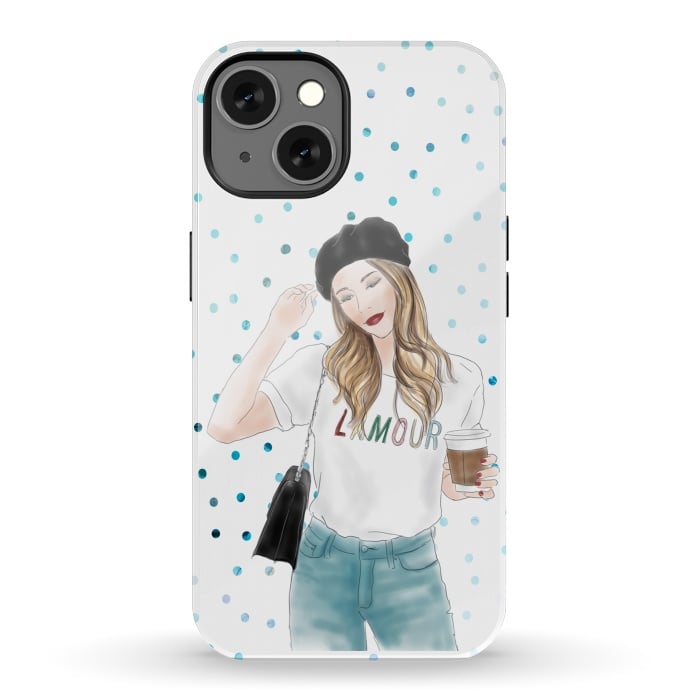 iPhone 13 StrongFit Lamour Coffee Fashion Girl by DaDo ART