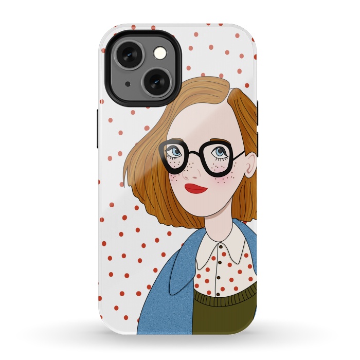 iPhone 13 mini StrongFit Trendy Fashion Girl with Red Polka Dots by DaDo ART