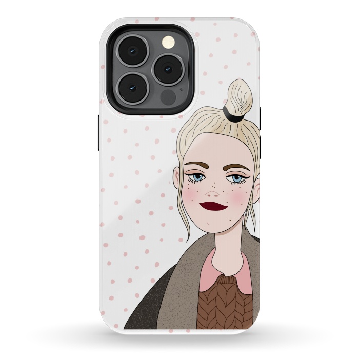iPhone 13 pro StrongFit Long Hair Fashion Girl with Pink Polka Dots by DaDo ART