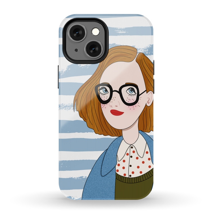 iPhone 13 mini StrongFit Fashion Girl and Blue  Stripes  by DaDo ART