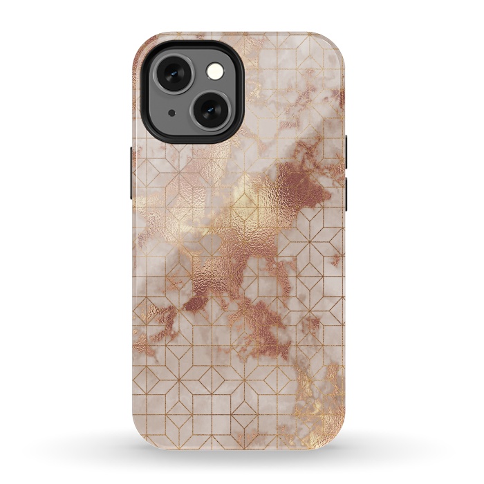 iPhone 13 mini StrongFit Simply Minimalistic  Rose Gold Shapes Marble Pattern by  Utart