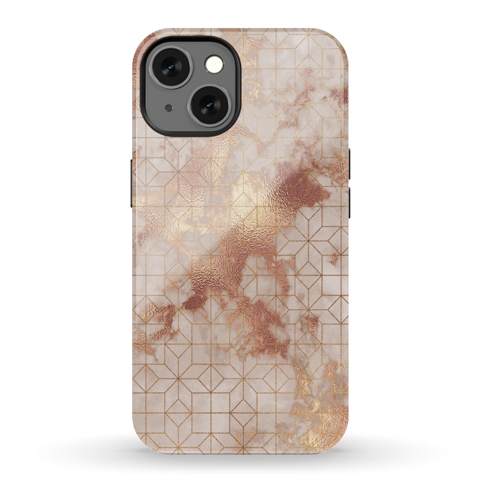 iPhone 13 StrongFit Simply Minimalistic  Rose Gold Shapes Marble Pattern by  Utart