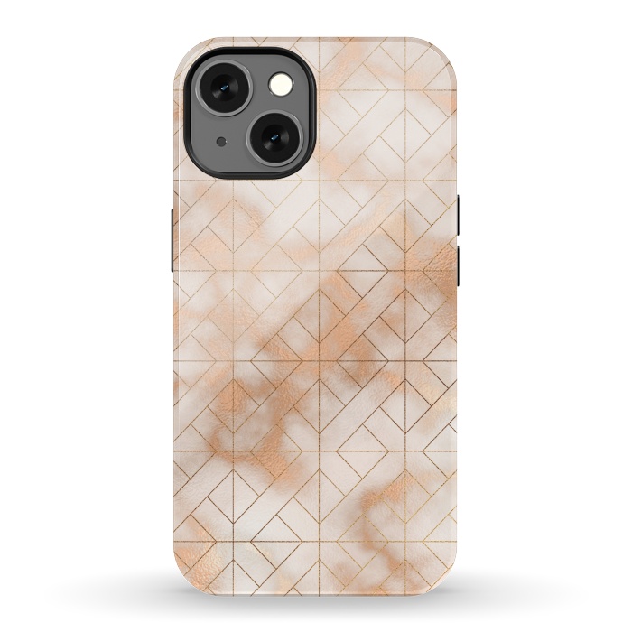 iPhone 13 StrongFit Modern Quadrangle Shapes Rose Gold Marble Pattern by  Utart