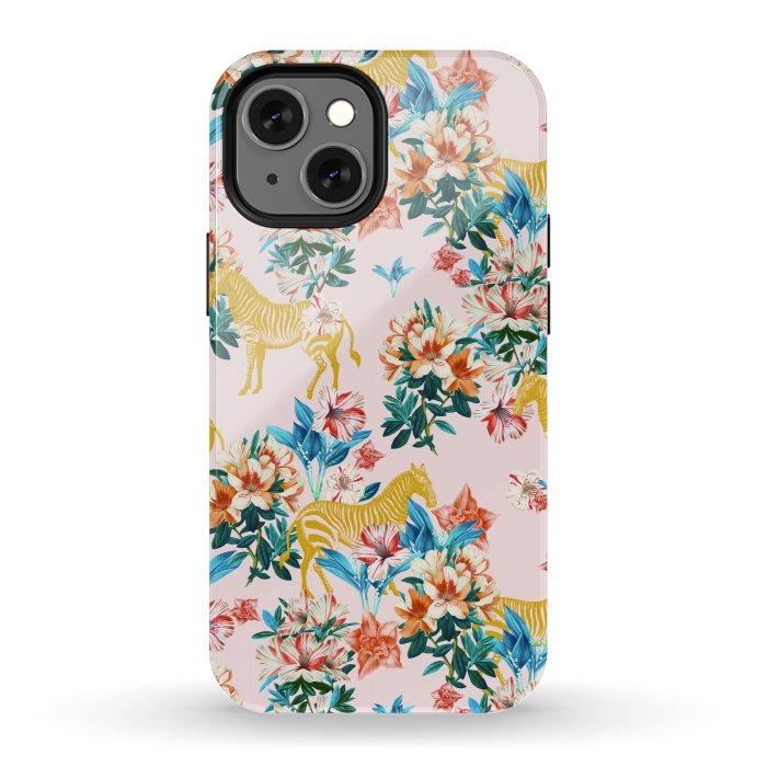 iPhone 13 mini StrongFit Floral and Zebras by Uma Prabhakar Gokhale