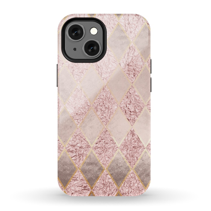 iPhone 13 mini StrongFit Rose Gold Glitter Argyle by  Utart