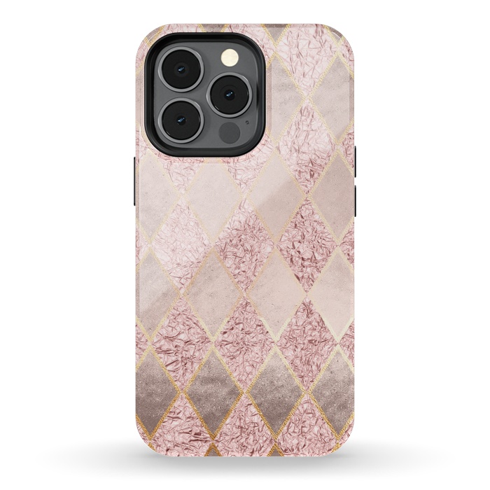 iPhone 13 pro StrongFit Rose Gold Glitter Argyle by  Utart