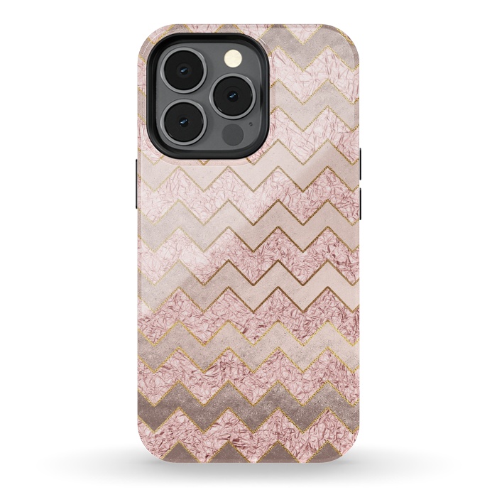 iPhone 13 pro StrongFit Rose Gold Glitter chevron by  Utart
