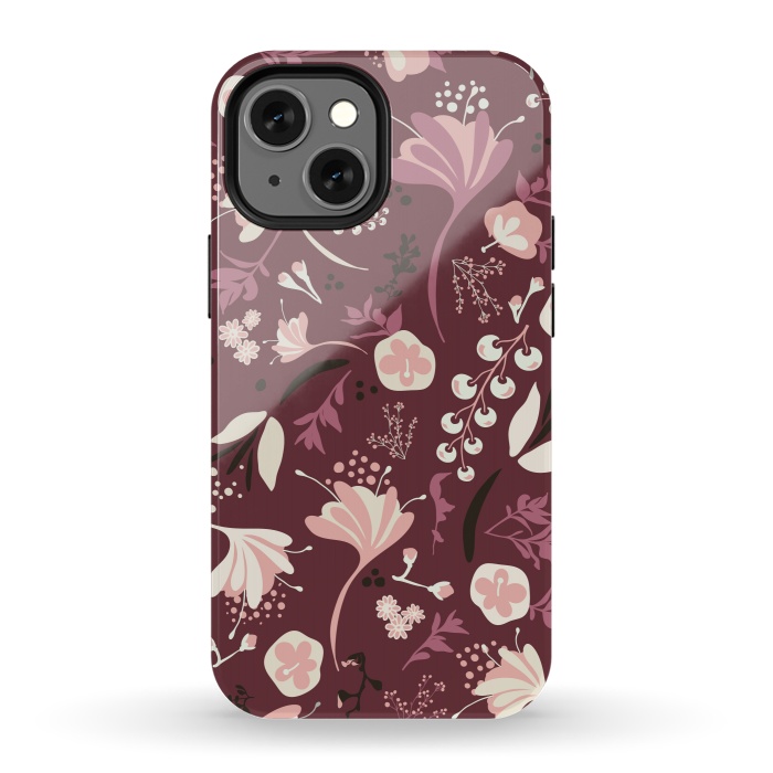 iPhone 13 mini StrongFit Beautiful Blooms on Burgundy by Paula Ohreen
