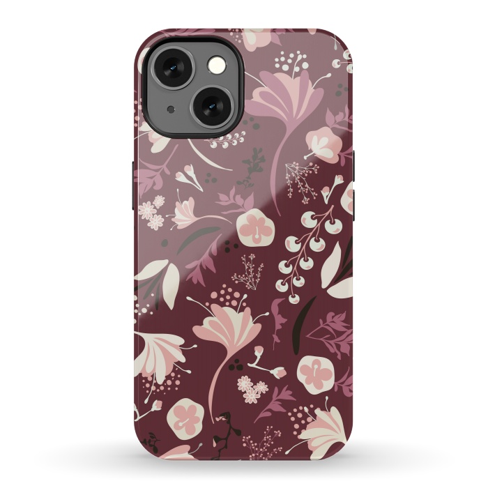 iPhone 13 StrongFit Beautiful Blooms on Burgundy by Paula Ohreen