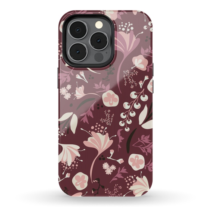 iPhone 13 pro StrongFit Beautiful Blooms on Burgundy by Paula Ohreen