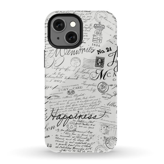 iPhone 13 mini StrongFit Nostalgic Handwriting Black And White by Andrea Haase