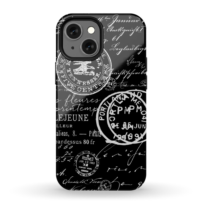 iPhone 13 mini StrongFit Vintage Handwriting White On Black by Andrea Haase