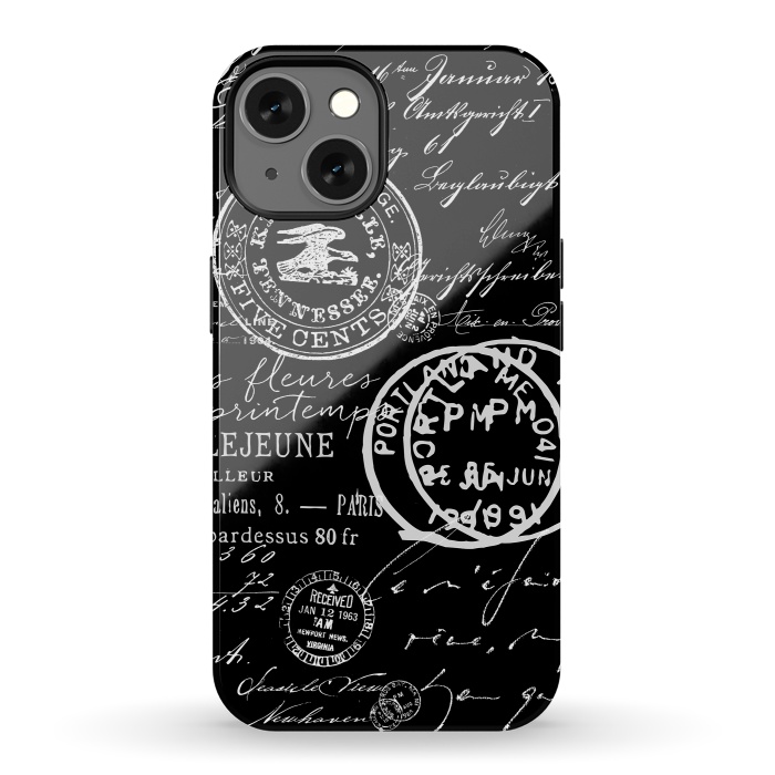 iPhone 13 StrongFit Vintage Handwriting White On Black by Andrea Haase