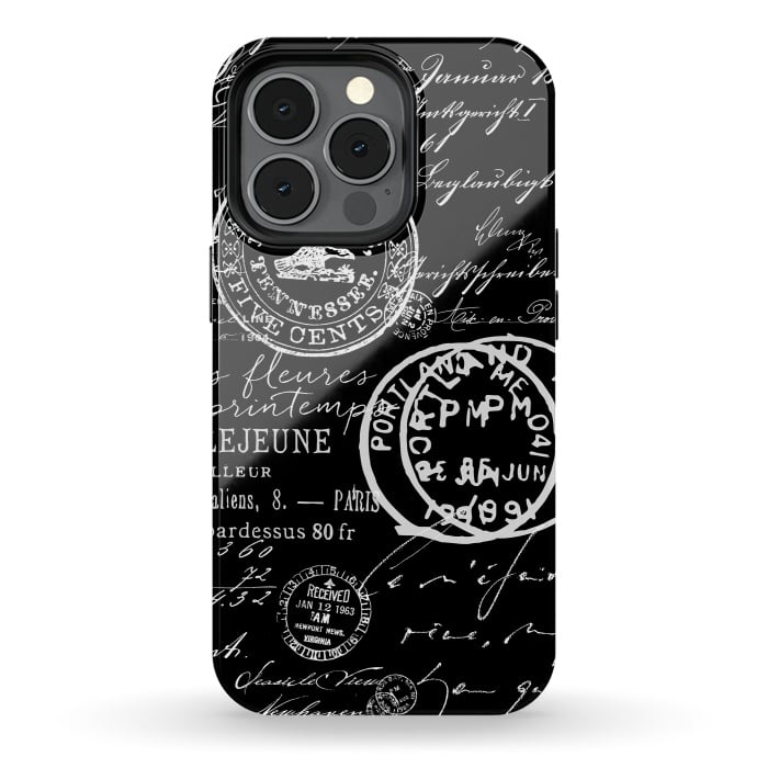 iPhone 13 pro StrongFit Vintage Handwriting White On Black by Andrea Haase