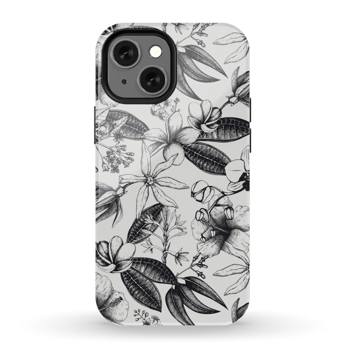 iPhone 13 mini StrongFit Black And White Exotic Flower Pattern by Andrea Haase
