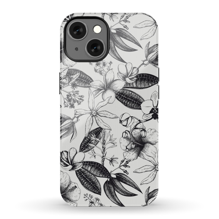 iPhone 13 StrongFit Black And White Exotic Flower Pattern by Andrea Haase
