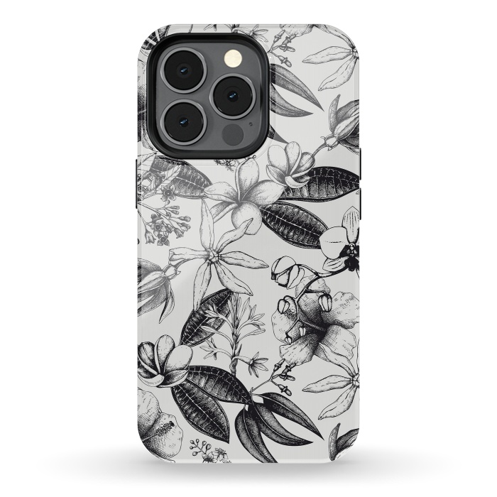 iPhone 13 pro StrongFit Black And White Exotic Flower Pattern by Andrea Haase