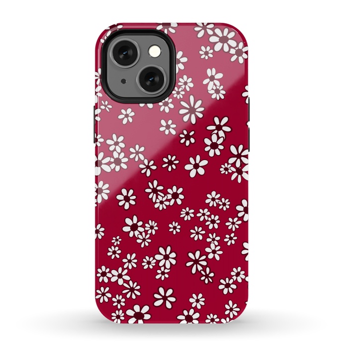 iPhone 13 mini StrongFit Ditsy Daisies on Bright Pink by Paula Ohreen