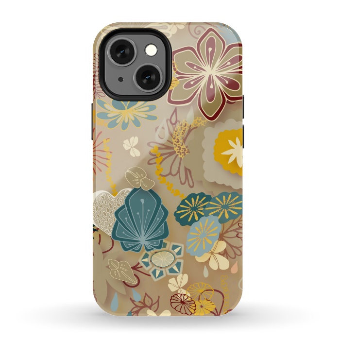 iPhone 13 mini StrongFit Paper-Cut Florals on Gold by Paula Ohreen