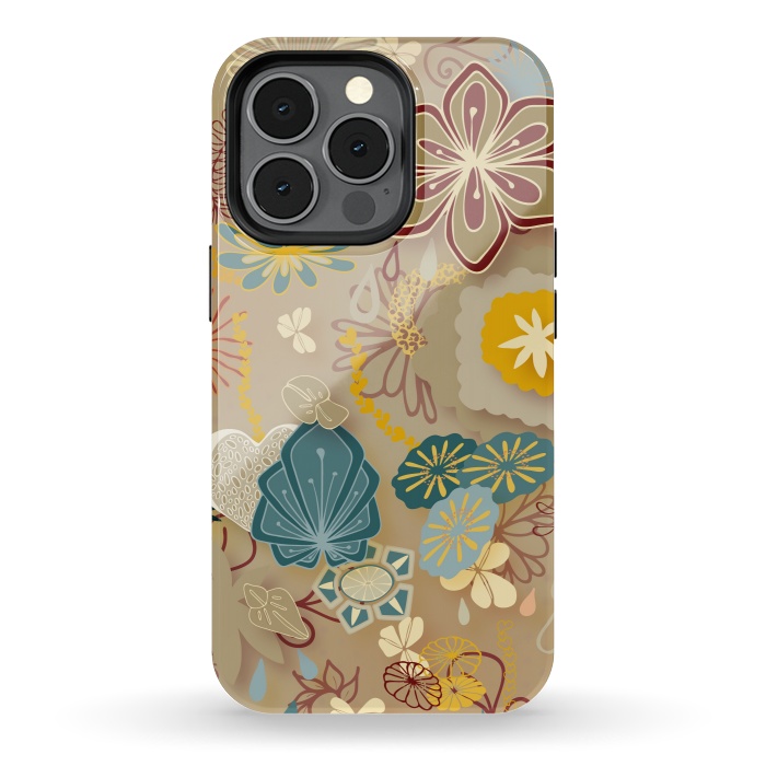 iPhone 13 pro StrongFit Paper-Cut Florals on Gold by Paula Ohreen