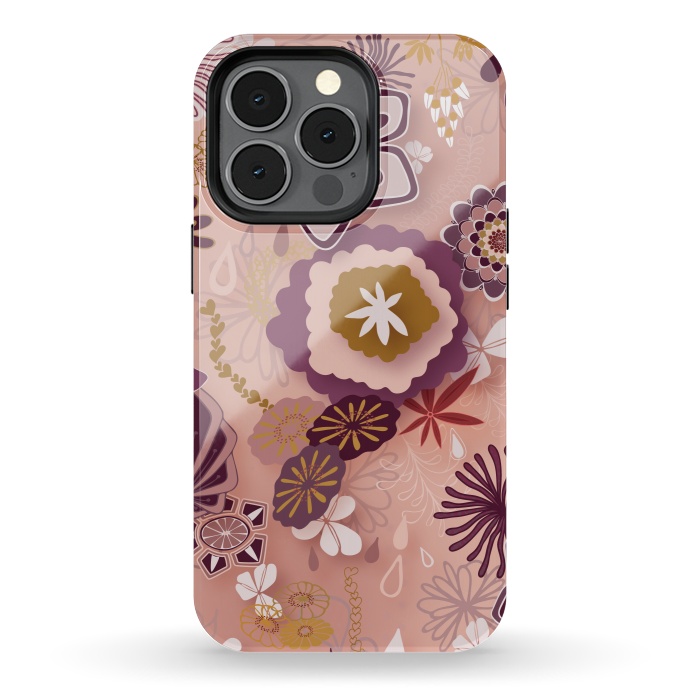 iPhone 13 pro StrongFit Paper-Cut Florals on Pink by Paula Ohreen