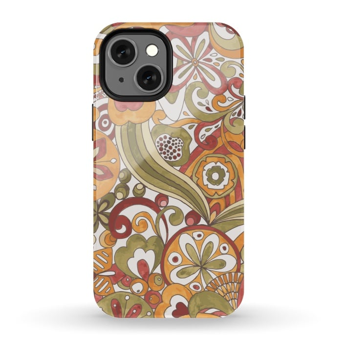 iPhone 13 mini StrongFit Retro Colouring Book in Green, Red and Gold by Paula Ohreen
