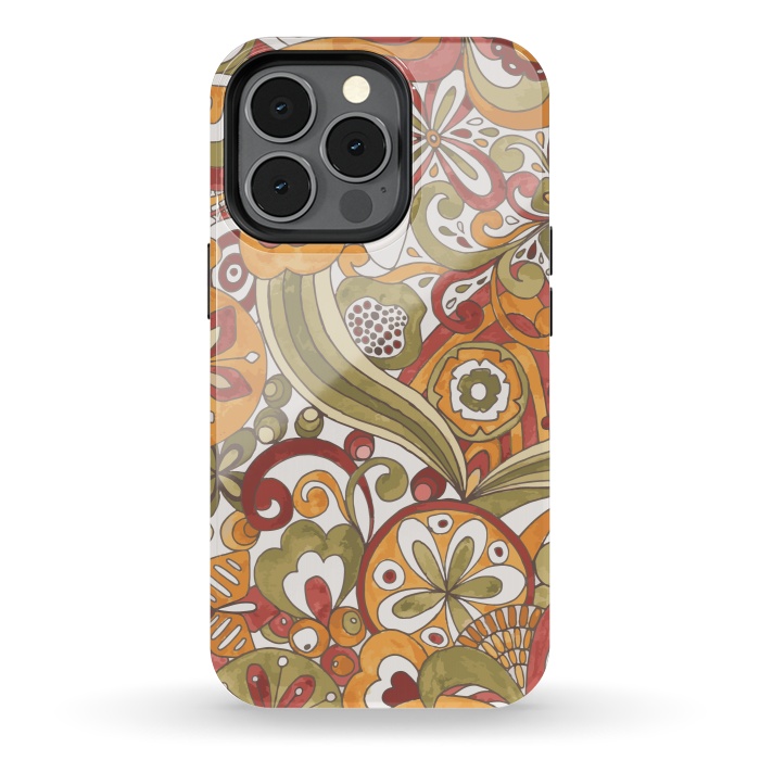 iPhone 13 pro StrongFit Retro Colouring Book in Green, Red and Gold by Paula Ohreen