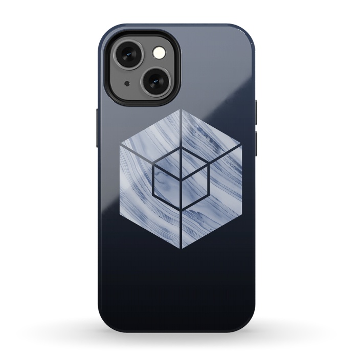 iPhone 13 mini StrongFit Marbled Hexagon In Shades Of Blue by Andrea Haase
