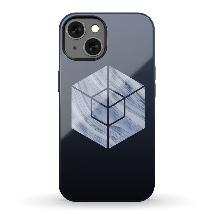 iPhone 13 StrongFit Marbled Hexagon In Shades Of Blue by Andrea Haase