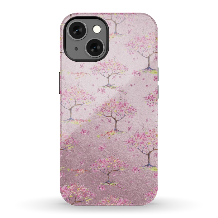 iPhone 13 StrongFit Pink Metal Cherry Blossom Trees Pattern by  Utart