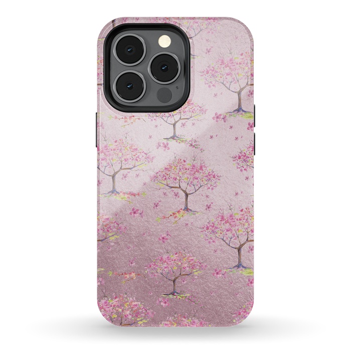 iPhone 13 pro StrongFit Pink Metal Cherry Blossom Trees Pattern by  Utart