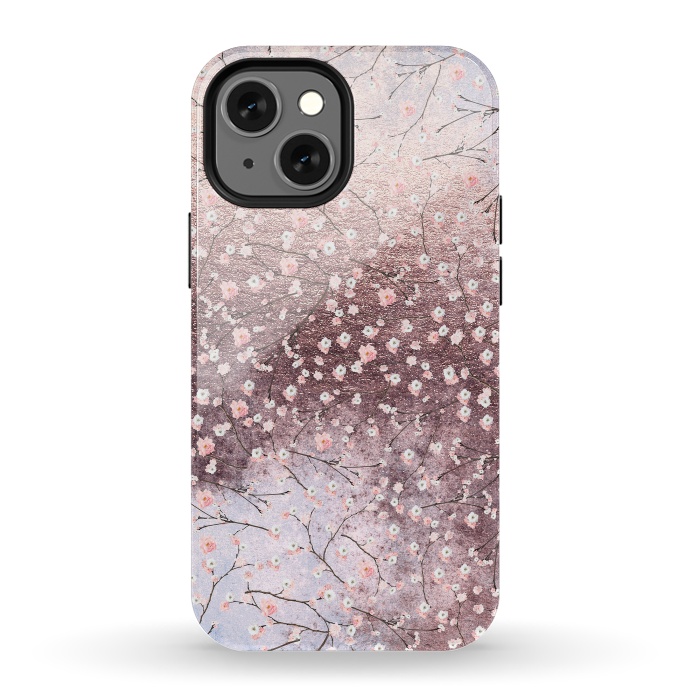 iPhone 13 mini StrongFit Metal vintage Pink Cherry Blossom Pattern by  Utart