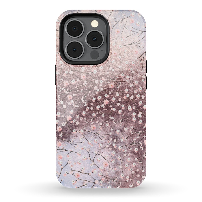 iPhone 13 pro StrongFit Metal vintage Pink Cherry Blossom Pattern by  Utart