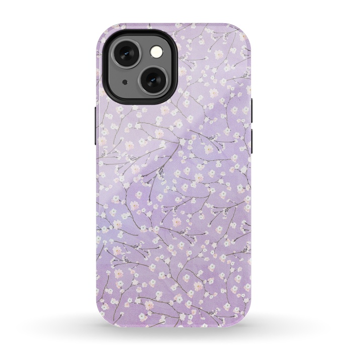 iPhone 13 mini StrongFit Purple Watercolor Spring Cherry Blossom Pattern by  Utart