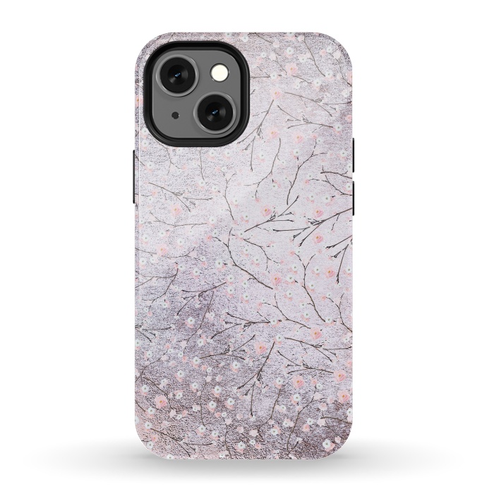 iPhone 13 mini StrongFit Purple Gray Metal Shiny Cherry Blossom Pattern by  Utart
